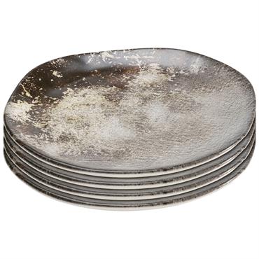 Assiette plate en céramique marron et beige D26 - Lot de 4