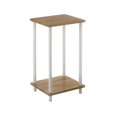 Table de chevet ou d'appoint en métal blanc et bois 34x30x59cm