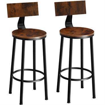 Lot de 2 tabourets de bar Style industriel Hauteur 74 cm Bois foncé