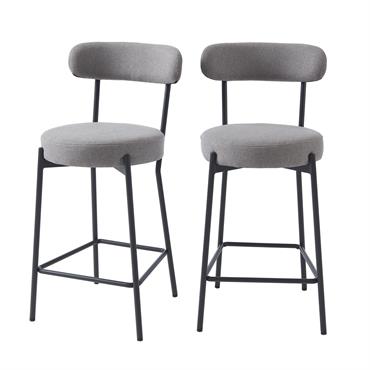Lot de 2 tabourets en tissu gris piètement noir