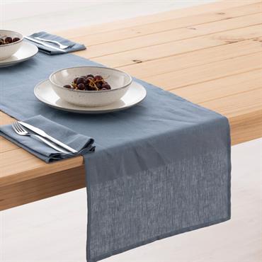 Chemin de table en lin bleu