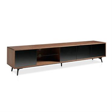 Meuble TV effet bois noyer et verre miroir noir