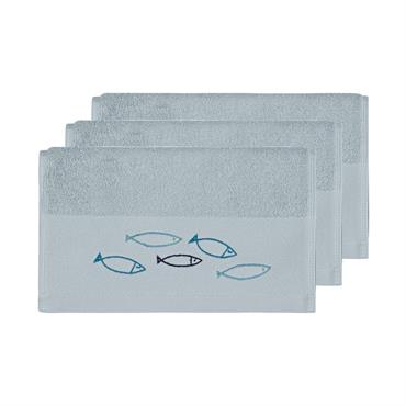 Lot de 3 serviettes invité en coton Bleu Arctic 30x50 cm