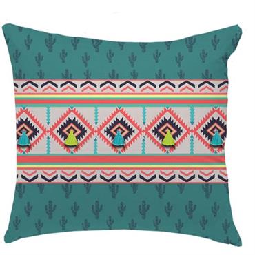 Coussin ethnique à pompons coton 40x40cm