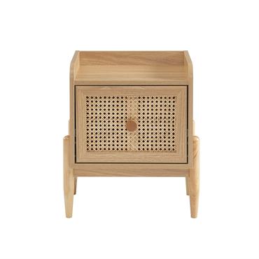 Table de chevet enfant  cannage rotin et effet bois 1 tiroir