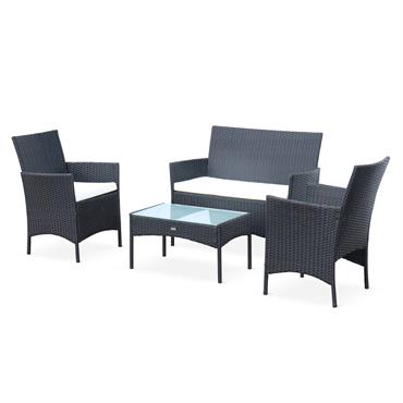 Cet ensemble Moltès est composé d'un canapé, 2 fauteuils et une table basse en résine tressée.La résine tressée est une matière synthétique noble et résistante. Elle a été conçue pour ...