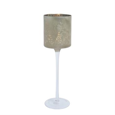 Photophore décoratif à pied en verre dépoli gris et or pâle H30