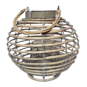 Lanterne jardin extérieur à suspendre bougie ancienne rotin 28cm