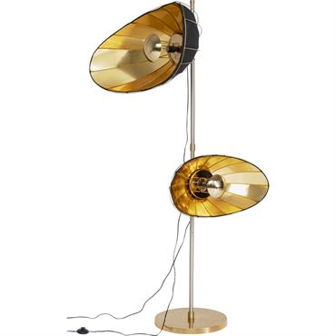 Lampadaire en acier 2 abat-jours dorés et noirs H202