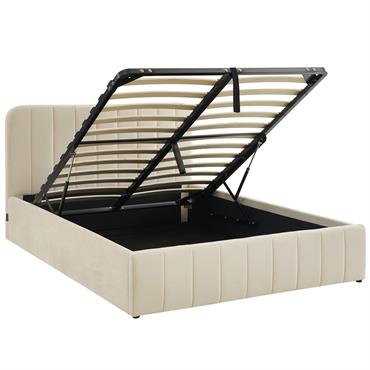 Lit coffre en velours - Ava -  Structure : MDF, bois massif -  Revêtement : Velours 240 g/m² -  Couleur : Beige -  Avec tête de ...