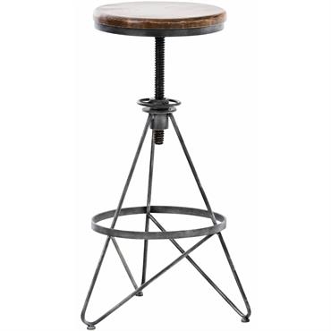 Tabouret de bar industriel réglable en métal Argent