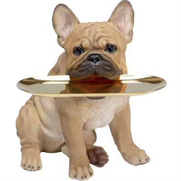 Statuette bouledogue avec plateau en polyrésine beige