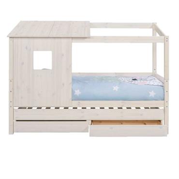 Lit cabane gigogne bois massif blanc 90x200 cm