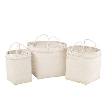 Set de 3 paniers carrés rotin blanc H45cm