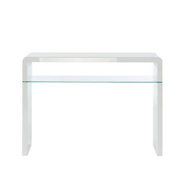 Console   laqué blanc brillant  étagère en verre