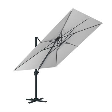 Cet élégant parasol de 3x3 m est constitué d'aluminium de couleur anthracite et se monte facilement et seul.Composé de 8 baleines et d'un poteau 77x53mm ce parasol carré déporté dispose ...