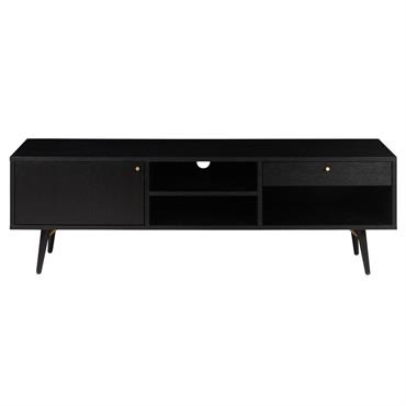 Meuble TV 160 cm plaqué chêne noir