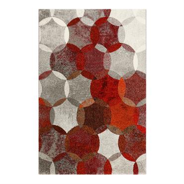 Tapis motif cercles vintage rouge/gris pour salon