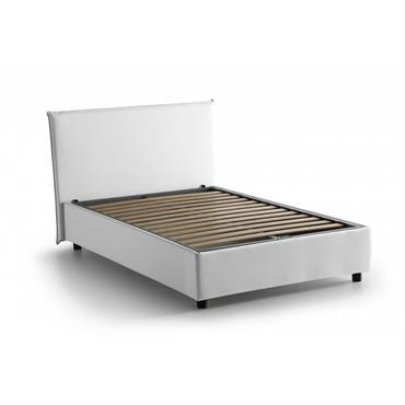 LIT DOUBLE - Lit coffre avec revêtement en tissu, 100% Made in Italy, Ouverture frontale, adapté pour matelas 140x190 cm, Blanc.  STRUCTURE - La structure du lit double français ...