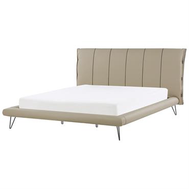 Lit double en cuir pu beige 180x200