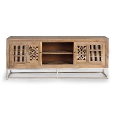 Meuble TV en bois de manguier et pieds en métal naturelle