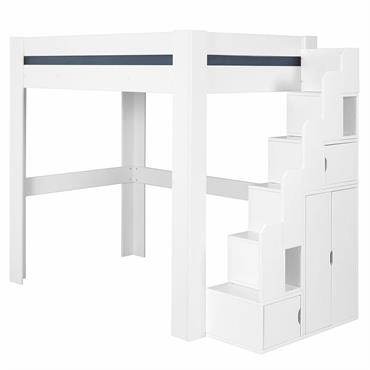 Pack lit mezzanine avec matelas bois massif blanc 140x190 cm