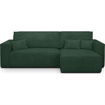 Canapé d'angle convertible 4 places• Couleur : vert foncé• Revêtement : Velours côtelé 100% polyester 380 g/m² certifié Oekotex®• Type d'angle : réversible. Adaptez la configuration de votre canapé avec ...
