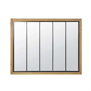 Miroir verrière rectangulaire en pin et métal noir 120x95