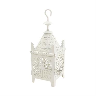 Lanterne bougeoir avec crochet en métal blanc