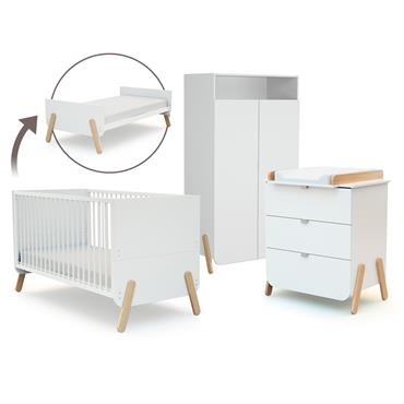 Chambre complète avec lit bébé évolutif, commode à langer et armoire PirateLa chambre Pirate est composée d'un lit bébé évolutif 70 x 140, d'une commode à langer 3 tiroirs et ...