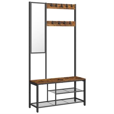 Portemanteau effet bois acier marron rustique et Noir