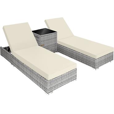 Lot 2 Bains de soleil design luxueux Table avec rangement gris clair