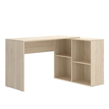 BUREAU - Bureau multi-positions pour bureau ou chambre, Table d'étude d'angle avec étagères, 121x96h74 cm, Chêne.  STRUCTURE ET UTILISATION - Bureau multifonctionnel réversible de style moderne avec quatre compartiments ...