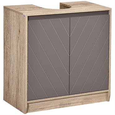 Meuble sous-vasque - 2 portes avec étagère - aspect chêne clair gris