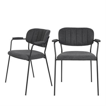 Lot de 2 chaises avec accoudoirs et pieds noirs - Gris foncé
