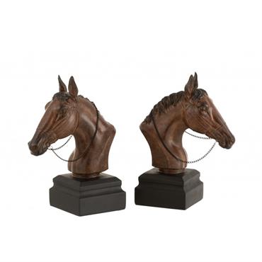 Serre-livre cheval résine marron H29cm - Lot de 2