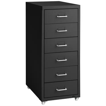 Caisson de bureau à roulettes en métal en acier avec 6 tiroirs noir