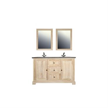 Meuble double vasque en chêne blanchie L140 et 2 miroirs 