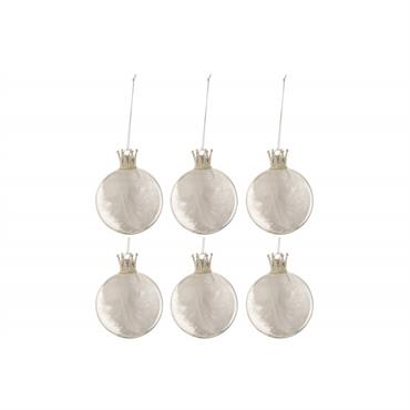Boite de 6 boules de Noël en verre blanc 8x8x8 cm