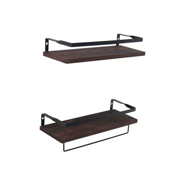 Set de 2 étagères murales en paulownia et métal marron et noir