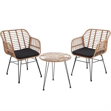 Salon de jardin 2 personnes Résistant aux UV Design marron naturel