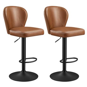 Tabourets de bar pivotant à 360° lot de 2 hauteur réglable marron