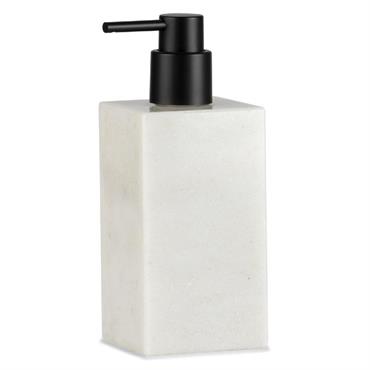 Distributeur de savon en marbre blanc et bec verseur noir