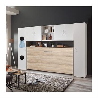 Découvrez notre Lit escamotable horizontal 90x200 - L212 cm. Idéal pour les petites pièces ou pour les logements étudiants ce lit escamotable est un véritable meuble gain de place qui ...