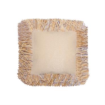 Coussin extérieur carré raphia à frange