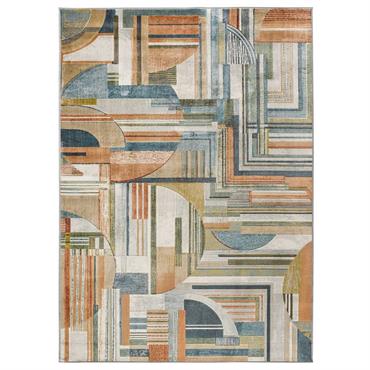 La collection de tapis BLEIK présente des motifs abstraits et géométriques dans des couleurs terracotta, ocre, vert et bleu, fabriqués en viscose pour un look épuré et moderne - parfait ...