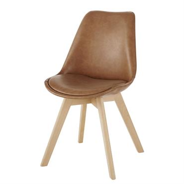 Chaise marron effet vieilli et hêtre