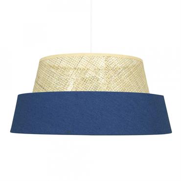 Suspension en cannage rotin naturel et tissu bleu