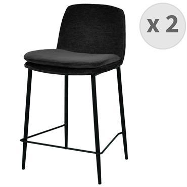 Chaise de bar tissu chenillé Noir et métal noir mat 