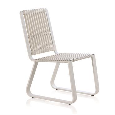 Lot de 4 chaises en aluminium blanc avec coussin bleu